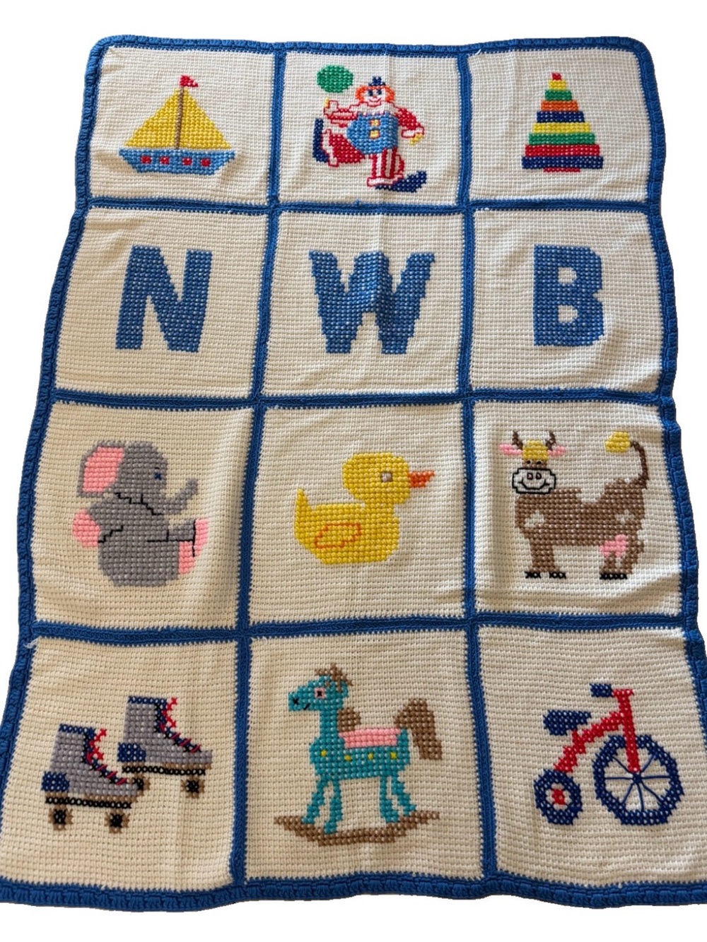 Lot Of 2 1980'S Vintage Primary Colors Hand Crochet Baby Toddler Crib Blankets